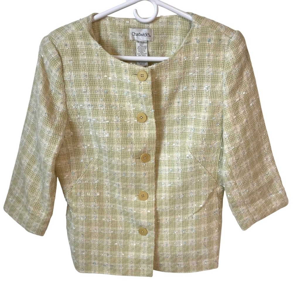 Vintage 90s Chadwick's Women's Blazer Jacket Size 8 Yellow Tweed Career‎ Preppy